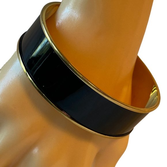 Vintage Monet Black Enamel and Gold Bangle Bracelet